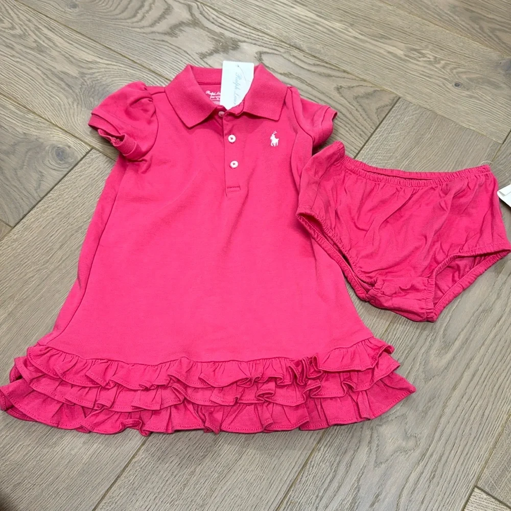 Ralph Lauren Hot Pink Ruffle Polo Dress with Bloomer
